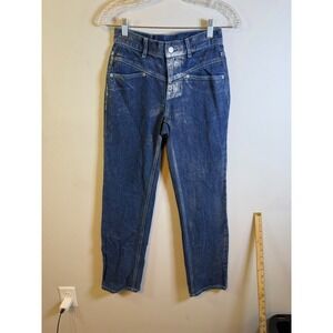 BDG Women Jeans Metallic Silver Foil Coated Blue Size 25